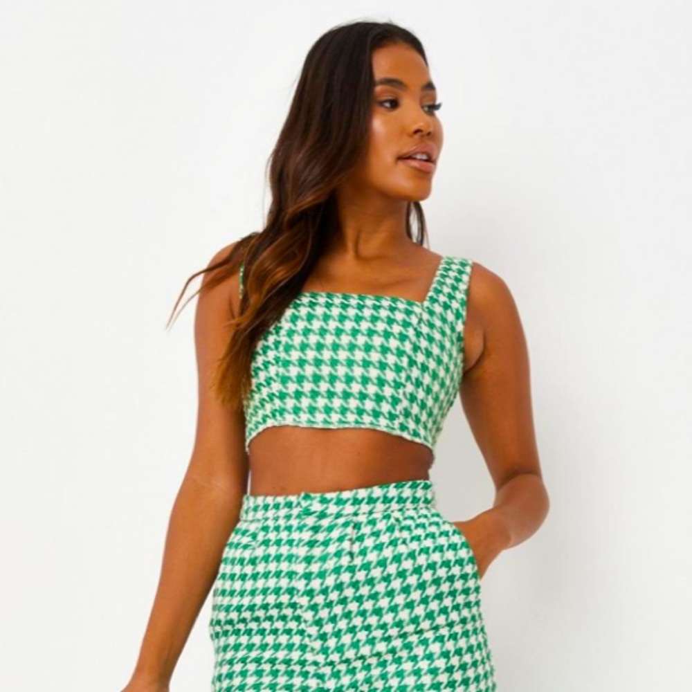 Green Co Ord Houndstooth Boucle Top